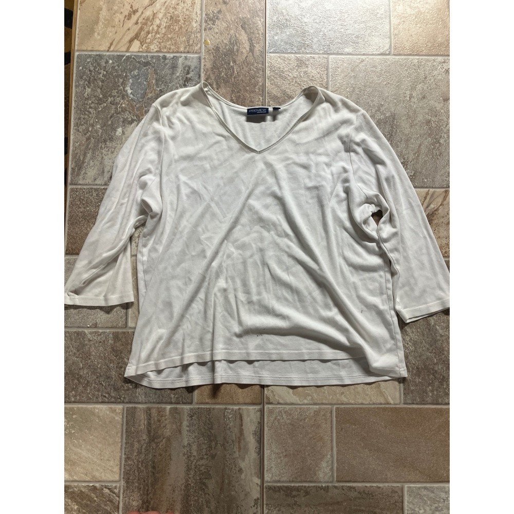 Preview International Women's 1X White 3/4 Sleeve V Neck Top‎ Casual Everyday